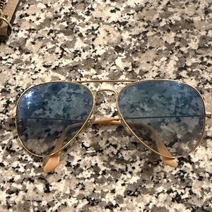 Ray-Ban Gold Frame Sunglasses with Blue Lenses